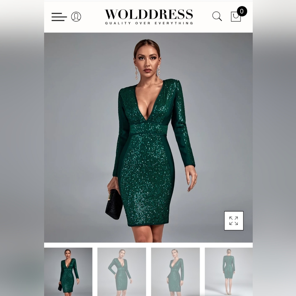 Emerald green deep V sequin dress